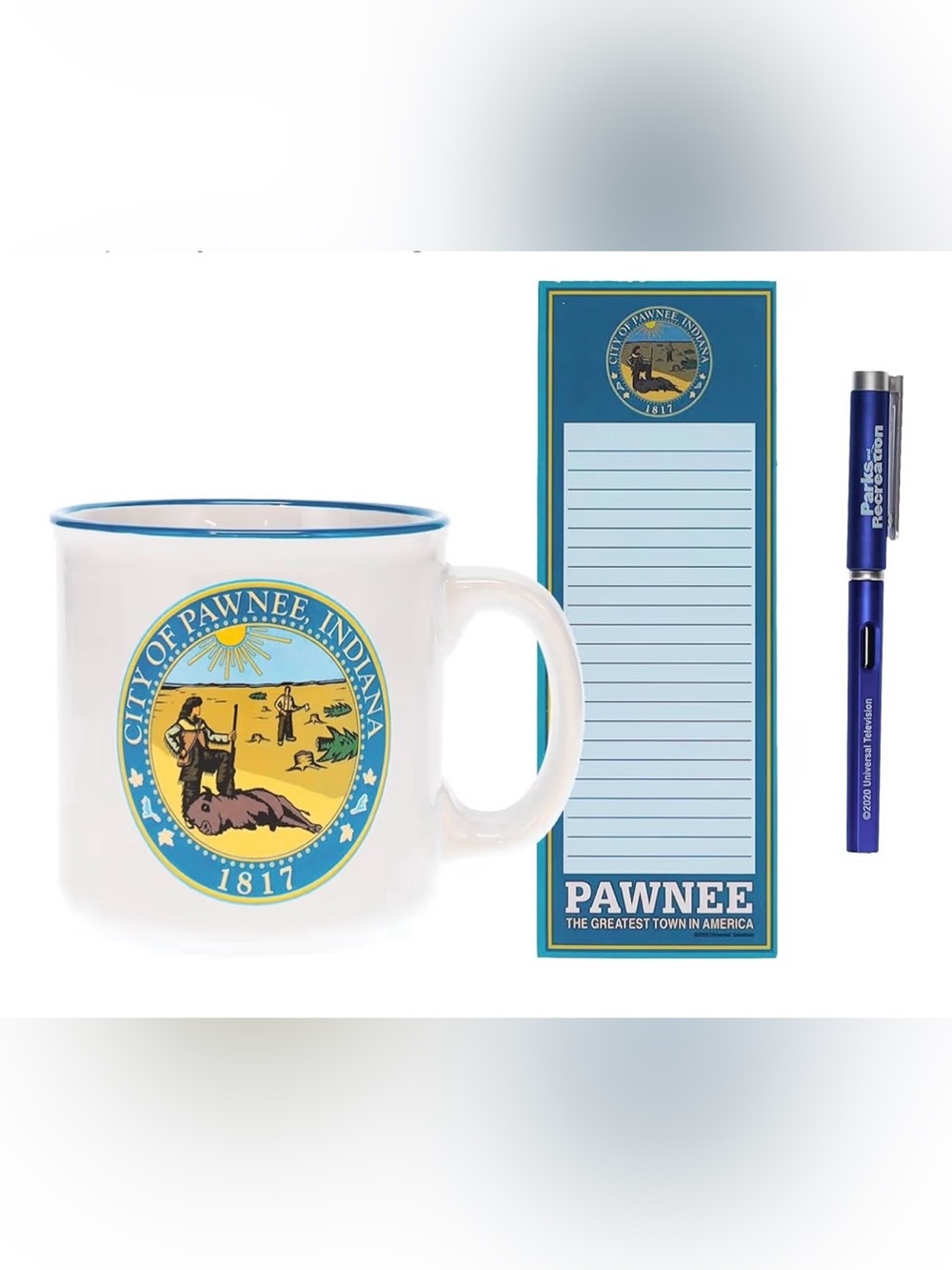 Parks and Recreation Pawnee Indiana mug and stationary gift set